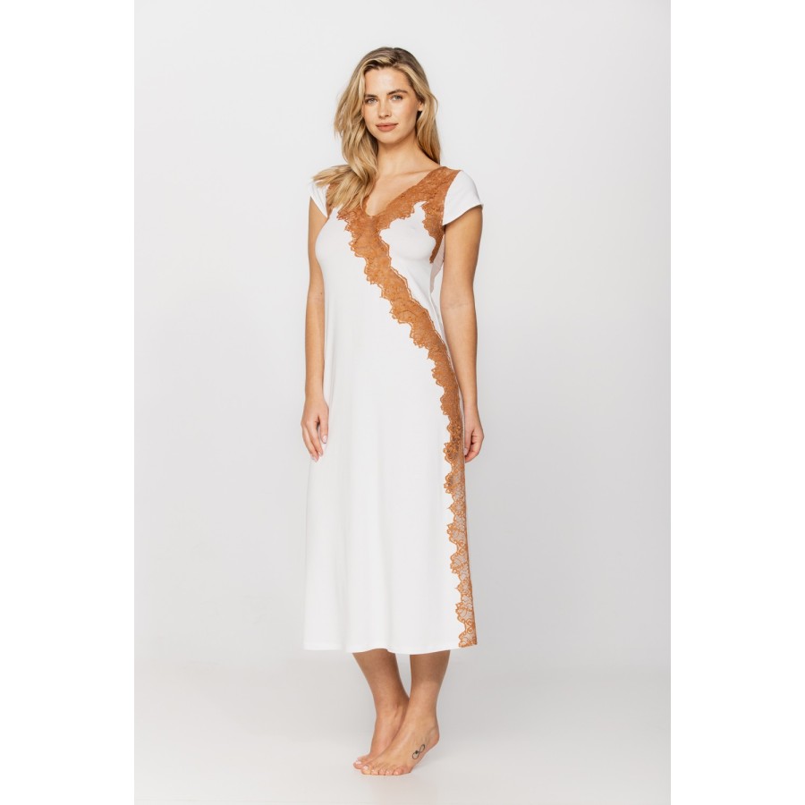 Camisón largo ajustado micromodal blanco beige